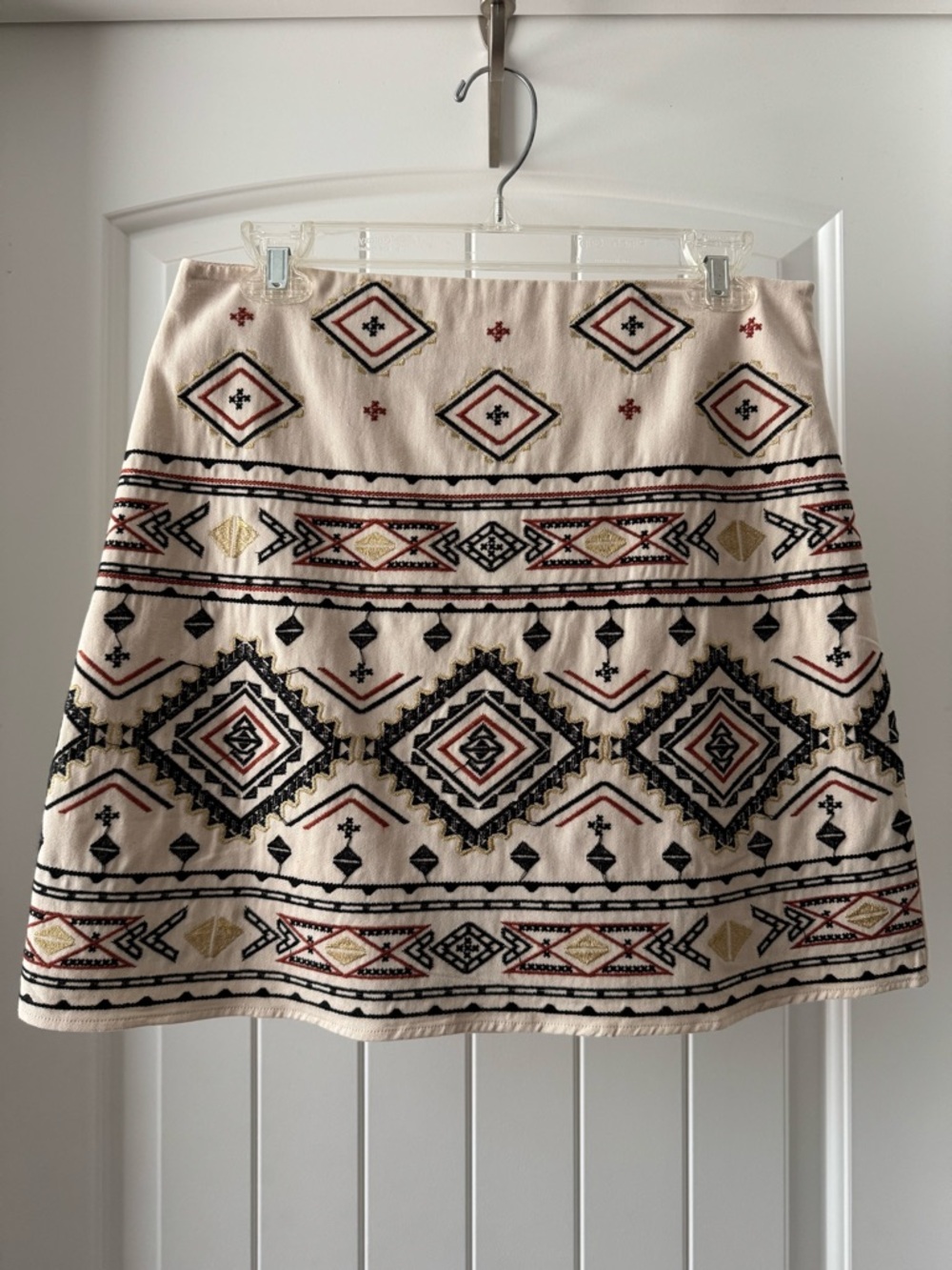 Embroidered Ivory Aztec Mini Skirt